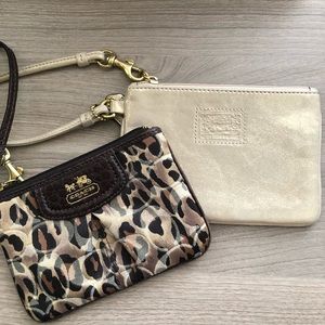 2 Coach Wristlets Leopard Print and Metallic Gold